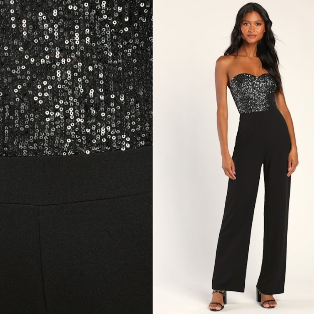 LULU's Sexy Chic Elegant Wedding Sequin Bustier Shimmer Sophisitcated Jumpsuit